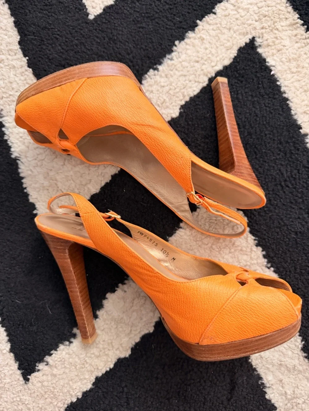Stuart Weitzman Orange Slingback Peep-Toe Heels